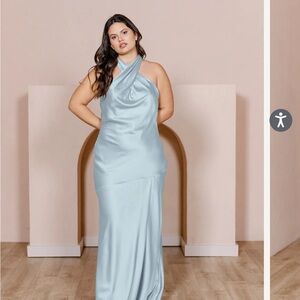Revelry Satin Sky Blue Athena Style Bridesmaids Dress size 10 for sale
